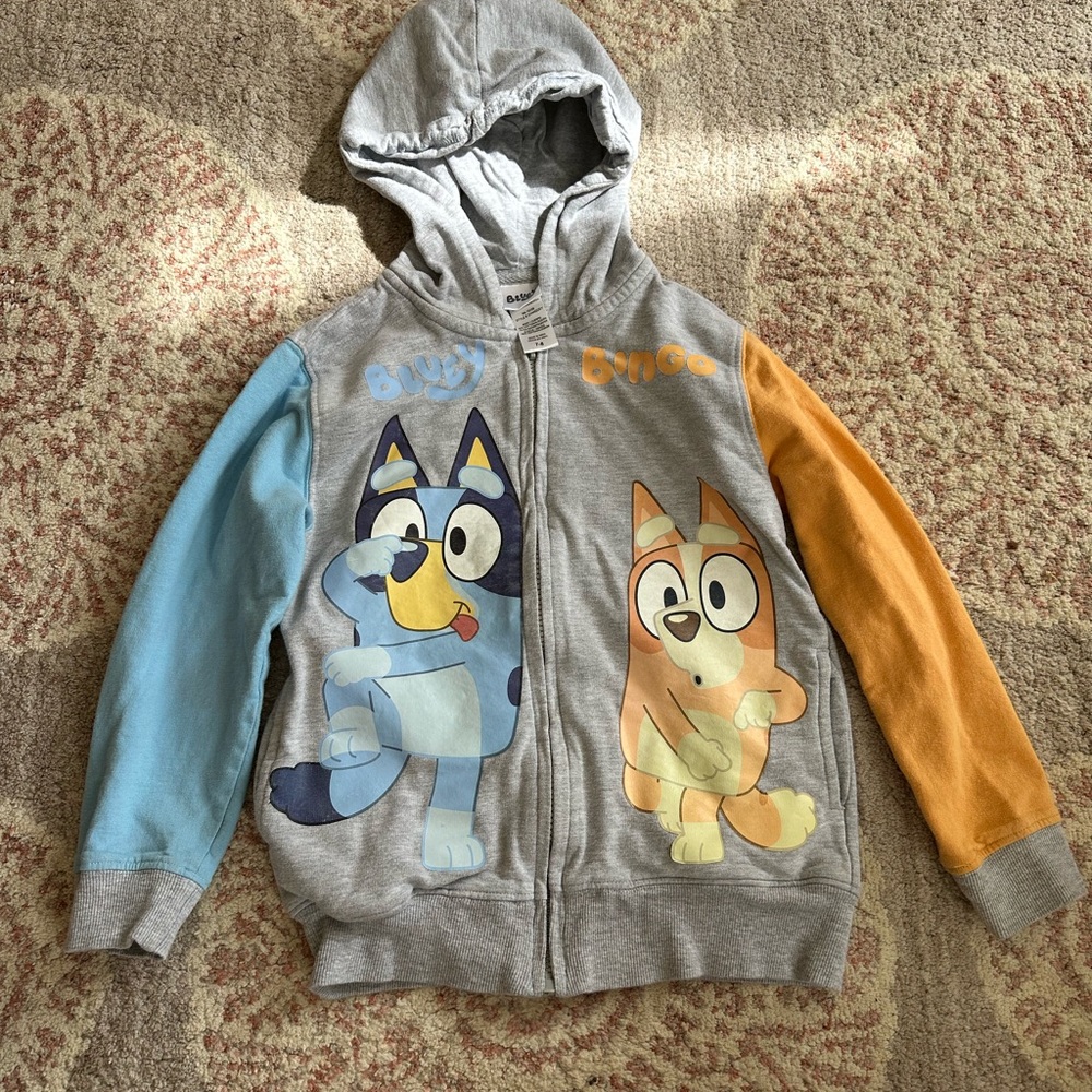 Kids Bluey and Bingo Hoodie - Gray, Blue, and Orange